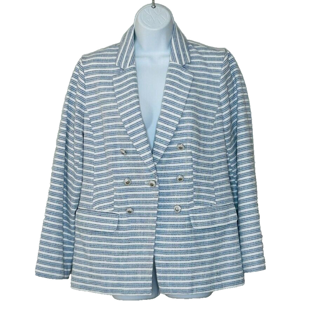 J Jill Blazer Size S Blue White Stripe Cotton Preppy Nautical Decorative Buttons